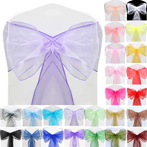 Time to Sparkle 100pcs 22x280cm Lavender Organza Sashes Wider Sash Fuller Bows Chair Cover Bows Sash for Wedding Party Birthday Decoration