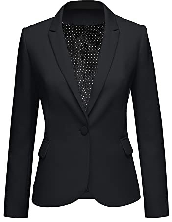LookbookStore Casual Blazers Long Sleeve Work Office Jackets Blazer Casual Black Notched Lapel Button Work Office Blazer Jacket Suit Womens Blazers for Professional Women Size 16 Size 18