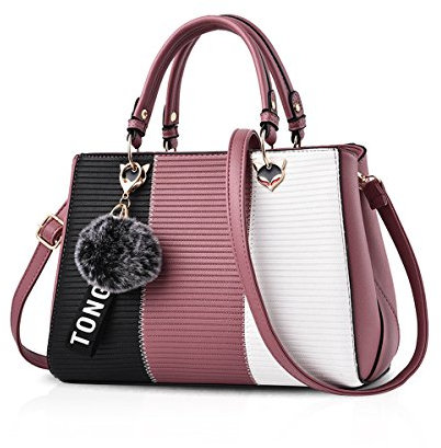 Nicole&Doris Sac à Main Femme Mode Sac a Bandoulière Sac Porté Main Epaule en PU Cuir Sac a Main Multicolore Sac Pochette avec Pendentif Rose