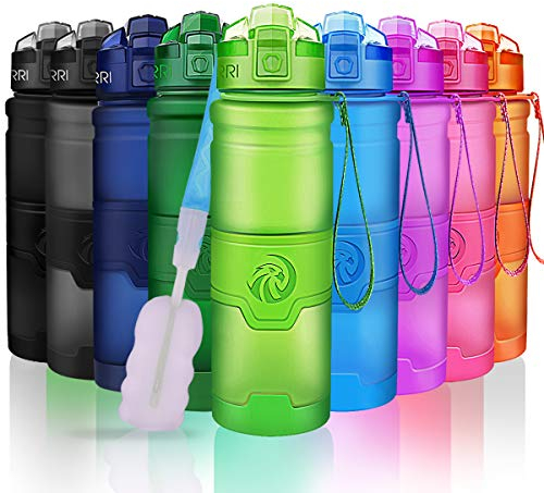 ZORRI Bouteille d'eau Plastique sans bpa Fitness Gourde Sport Ouvrir en 1 clic ,vert ,700ml-24oz