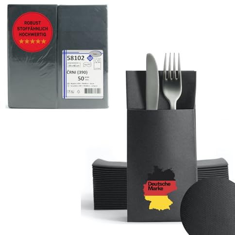 AROBA 800 Stück Vorgefaltete Airlaid Besteckservietten - 39x40 cm Stoffähnliche Einweg-Bestecktaschen mit Serviette, Robust & Besonders Saugstark - für Catering, Events, Hotel & Party - Schwarz