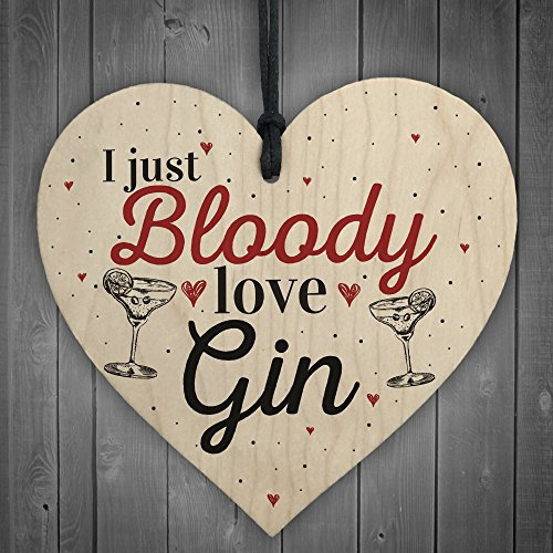 Red Ocean Bloody Love Gin & Tonic Wooden Hanging Heart Sign Plaque Funny Alcohol Sign Pub Party Gift Home Decor