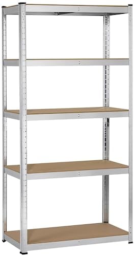 Yaheetech Scaffale/Scaffalatura da Garage 180 x 90x 40 cm Metallo Zincato a 5 Ripiani Salvaspazio Mensola Angolare per Cucina Magazzino Negozio