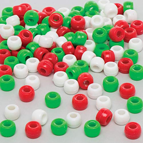 Baker Ross AR691 Perlen, Vorteilspack für Kinder, Weihnachten, Basteln und Deko, Rot, Weiß und Grün, 500 Stück