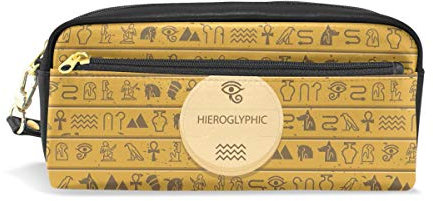 imobaby Ancient Egypt Hieroglyphe Tragbare Tasche PU Leder Schulstifteetui Stifteetui für Kinder Wasserdicht Kosmetik Tasche Make-up Beauty Case