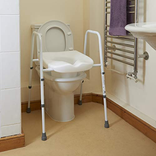 The Helping Hand Company Height Adjustable Toilet Frame with Integral Seat, Toilet Frame for Disabled and Elderly, Raised Toilet Seat and Frame, Toilet Support Frame 190kg/30 Stone Weight Capacity