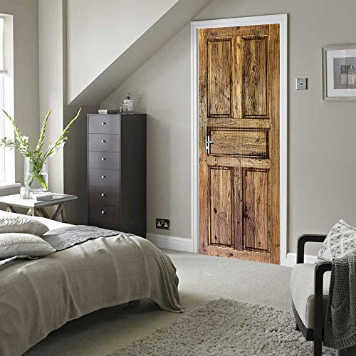 3D Bewirken Türtapete Alte Holztür selbstklebend TürPoster PVC Fototapete Türfolie Poster Tapete Abnehmbar Wandtapete für Wohnzimmer Küche Schlafzimmer 88x200cm