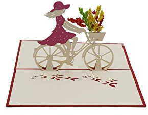 Damen-fahrrad, Blumen, Fahrradtour, Fahrradgutschein, 3d Klappkarte, Pop Up Karte, Glückwunschkarte, Grußkarte, Geschenkkarte (Pink)