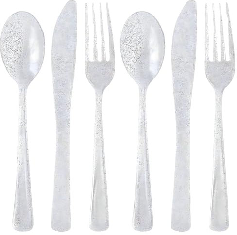 Lillian Collection 37260 Plastic Cutlery Combo Box | Silver Glitter | Pack of 48