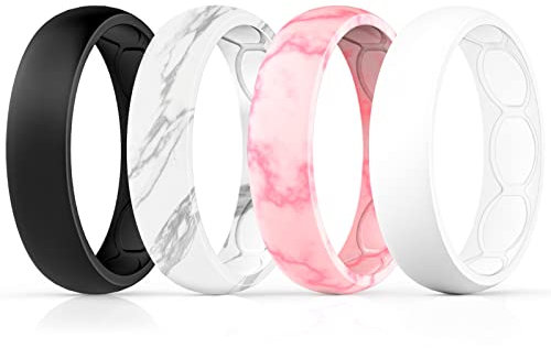 FORTHEE Breathable Designed Silicone Wedding Ring for Women, 5.7mm Silicone Rubber Band, Wedding Ring Replacement, Comfortable Fit, Skin Safe