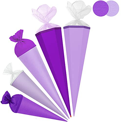 alles-meine.de GmbH Schultüte - Rohling - LILA/kräftiges violett - 50 cm - rund - Tüllabschluß - mit/ohne Kunststoff Spitze - Zuckertüte - Markneukirchen - Jungen Mädchen - e..