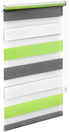 OBdeco Doppelrollo Duo Rollo Klemmfix ohne Bohren B110cm x H150cm(Stoffbreite 106 cm) Weiss+grün+grau für Fenster lichtdurchlässig und verdunkelnd