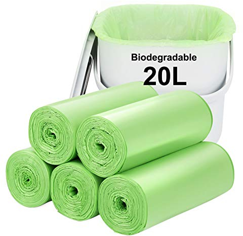 Biodegradable bin bags 100PCS, 20L small Bin Liner for Countertop Bin.Aievrgad 5.2 Gallon Trash/Garbage/rubbish Bags, 100% Recycled,Thick, degradable,compostable for Food/household/garden-Green