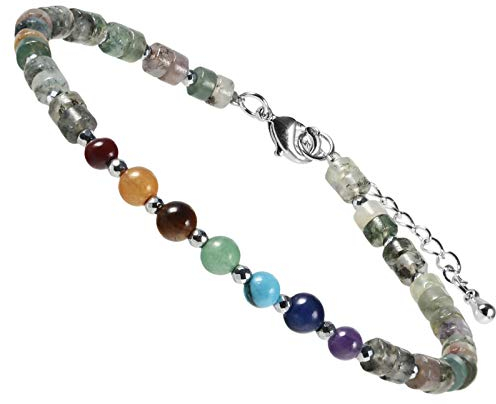 mookaitedecor 7 Chakra Steine Armband für Heilung Yoga Energie Reiki, Kugelarmband Kristall Perlen Heilsteine Schmuck, Einstellbare Armbände für Damen und Herren, Howlith-Türkis Stein