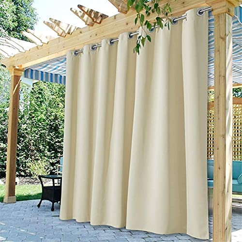 LINFKY OutdoorVorhänge Extra Breit - wasserdichte Terrassenvorhänge Für Den Außenbereich Ösenoberseite Verdunkelungswärmeisolierte Vorhänge Für Pergola/Wintergarten, 1 Paneele (1x 254x305 cm,Beige)