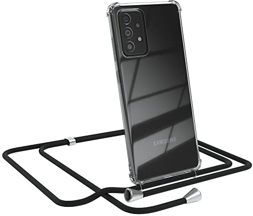 EAZY CASE Handykette kompatibel mit Galaxy A72 Handyhülle mit Umhängeband, Handykordel mit Schutzhülle, Silikonhülle, Hülle mit Band, Stylische Kette für Smartphones, Schwarz