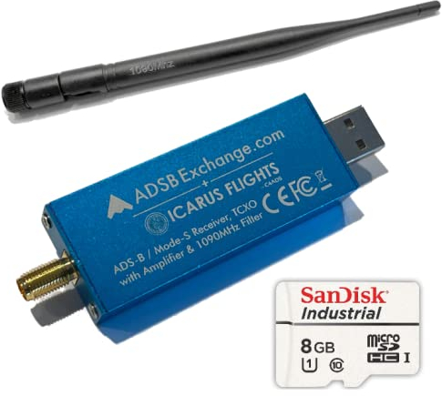 ADSBexchange.com RTL2832U-based ADS-B SDR w/Amp and 1090 Mhz Filter & Software on Industrial MicroSD
