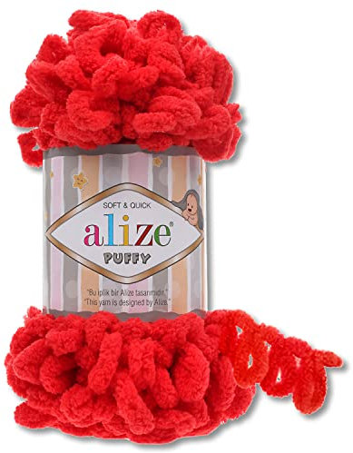 Alize 100 g Puffy Wolle in 62 Auswahl Schlaufenwolle Stricken und Häkeln ohne Hilfsmittel (56 | Rot)