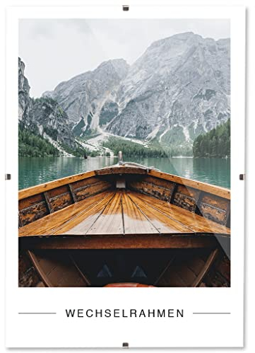 RAWWEST.BIS Rahmenloser 29,7x42 cm DIN A3 Bilderrahmen Bildhalter Cliprahmen Fotorahmen Kunstglas Plexi gut für Wohnzimmer, Esszimmer, Küche,Fotos Poster viele Größen Rechteckig mit Clips gut.