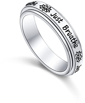 Spinner Fidget Ring S925 Sterling Silber Lotus Angst Sorgenband Zappeln Stressabbau Langeweile Autismus Ringe für Damen Herren,(54.4)
