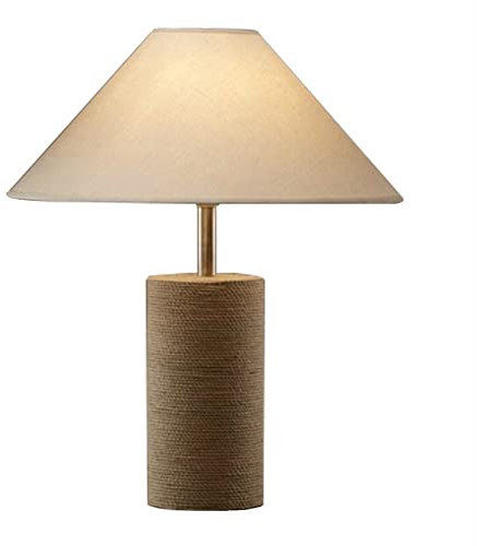 MOCIGERN 20.5inch Bedside Nightstand Lamp with Fabric Shade Hemp Rope Desk Lamp American Rustic Night Table Lamp for Guestroom Bedroom Living Room & Hotel