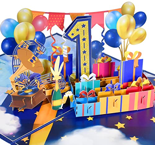 GREETING ART 3d Geburtstagskarte,Geburtstagskarte Pop Up Kinder 1 Jahr, Karte Zum 1. Jahrestag,Pop Up 3d Karten Geburtstag, Hochzeitstagskarte,Geburtstagskarten für Kinder Som Tochter