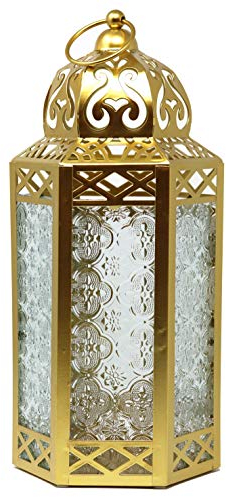 Lanterne à Bougie Marocaine, bougeoir décoratif pour Table ou à Suspendre, décorations du Ramadan, décoration intérieure, Patio ou Porche extérieur, Mariages, L, Or