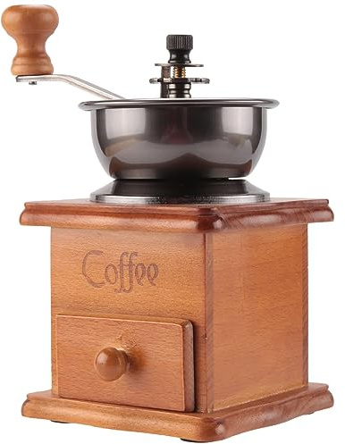 Pvczool Coffee Bean Grinder Wooden Manual Coffee Grinder Hand Stainless Steel Retro Coffee Spice Mini Burr Mill with Ceramic