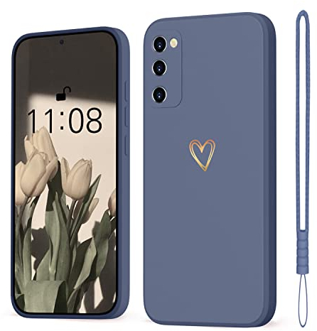 Mitetabo für Samsung Galaxy S20 FE Hülle,Handyhülle Samsung Galaxy S20 FE 4G/5G Gold Liebesherz Mädchen Case Weich Silikon Slim Stoßfest Kratzfeste Süßes Gold Love Schutzhülle für S20 FE Blau Grau