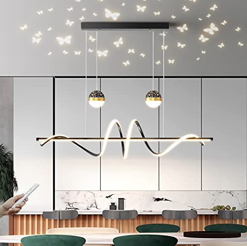 WJYCYN Hängeleuchte LED Pendelleuchte Esstisch Dimmbar Hängelampe Moderne Esszimmerlampe mit Fernbedienung Wellenform Höhenverstellbar Kronleuchter Esstischlampe Büro Küche Wohnzimmer Lampe (Schwarz)