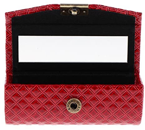Aufbewahrungsbox für Lippenstift, PU-Leder, mit Spiegel, Rot