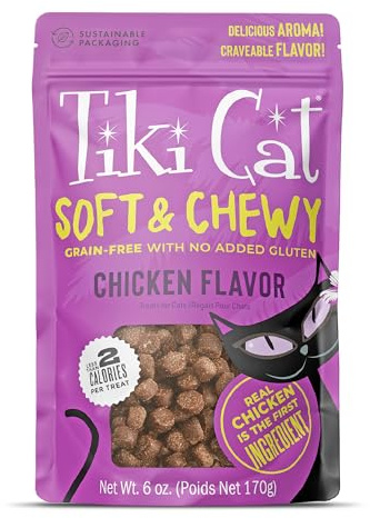 Tiki Cat Soft & Chewy Cat Treats, Chicken Flavor, 6 oz. Pouch