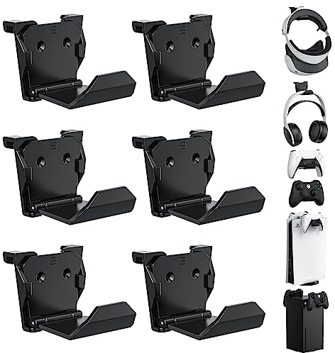 KUNSLUCK 6 Stück Wandhalterung für PS5, Xbox, Switch Controller & Headset - Kleber/Schrauben Installation (Schwarz)