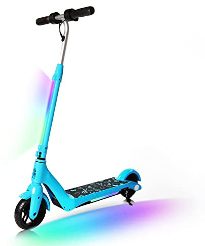 E-RIDES Elektroroller für Kinder, E Scooter mit LED-Anzeige, Bunte Neonlichter,Einstellbare Geschwindigkeit und Höhe, Höchstgeschwindigkeit 15KM/H, Geschenk für Kinder und Jugendliche (Blau), F6