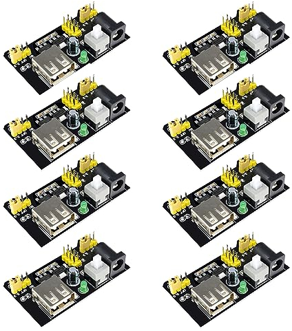 FORIOT 8Pcs MB102 Breadboard 3.3V/5V Power Supply Module DC 6.5V-12V Input or USB Power Supply for Arduino Solderless Breadboard