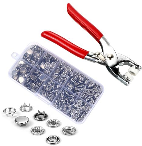 TRUEIN 150PCS Metal Press Studs Without Sewing, 5 Claw Snap Fastener Kit, Silver, Stainless Steel, DIY Craft, Sewing, Fabric Items