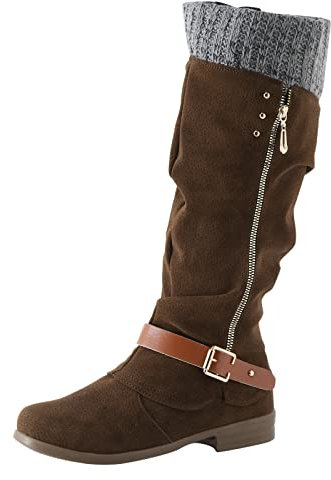 Mid Boots Damen Winter Freizeitschuhe Furball verzierte Stiefel Hub Schuhe Damen 36 (Brown, 41)