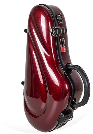 Crossrock Custodia per sassofono soprano curvo, 100% fibra di vetro rigida con cinghie per zaino, lucchetto TSA rosso (CRF1020CSRD)