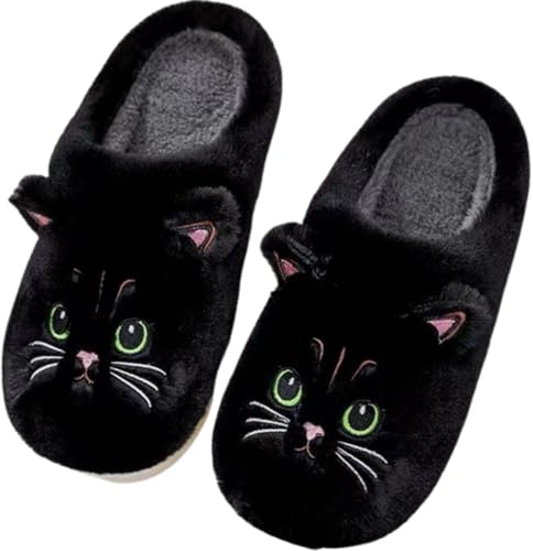 Puimentiua Winter Katze Hausschuhe,Damen Plüsch Hausschuhe,Kuschel Lustig Tiere Schuhe,Cat Slippers (40-41 EU)