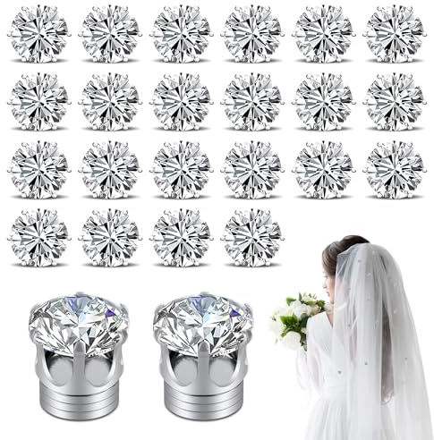 PEUTIER 24 Stück Schleier Gewichte, Schleiergewichte Hochzeit Magnetischer Diamant Glänzend Krone Strasssteine Hijab-Magnete für Kleidung Schals Frauen Mädchen Braut Kathedrale Hochzeitsschleier