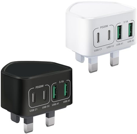 2-Pack 40W USB C Plug Fast Charger Plug for iPhone 15 14 13 12 11 Pro Max SE XS XR 8 7 Plus, iPad, Samsung,Huawei, UK 4-Port USB Wall Plug Fast Charge Multi USBC Charging PlugType C PD Power Adapter