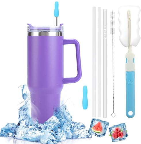 YeahBoom Taza De Café Termica Aislamiento de Doble Pared,Taza de Viaje con Tapa a Prueba de Fugas,Termo Taza Acero Inoxidable,Taza de vacío para coche Para Llevar con Asa,Tapa,Pajita