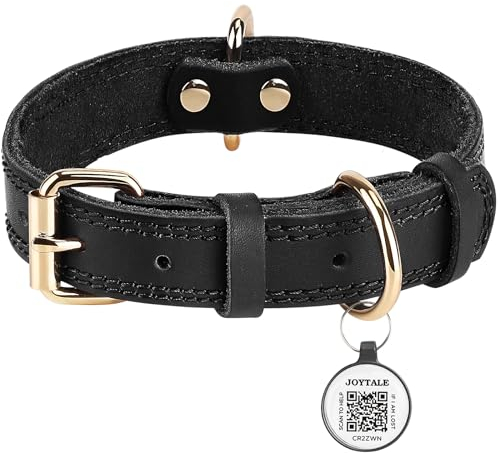 Joytale Hundehalsband Leder, Halsband aus Leder für Kleine Hunde, Weiches Echtleder Hundehalsband Langlebig und Verstellbar, Schwarz, S