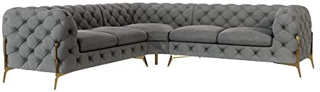 S-Style Möbel Milton Ecksofa 4-Sitzer Eckcouch Chesterfield-Ecksofa Sofa mit goldenen Metallfüßen Wohnzimmer Couch Möbel Freistehende Polster Sofas & Couches Grau 262x200x75 cm