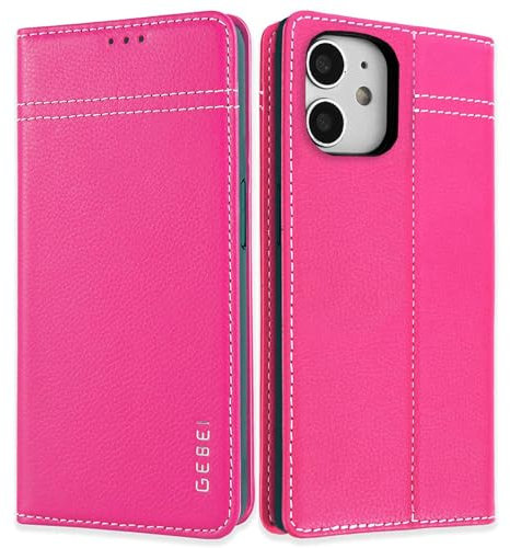 Hülle Echt Leder für iPhone 11 (6,1) - Premium Lederhülle Klapphülle mit Standfunktion und Kartenfächer Flip Case Ledertasche für iPhone 11-6,1 Zoll (Pink)