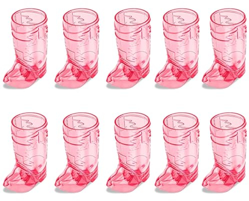 Xafrstyu 10 Pcs Mini Cowboy Boot Shot Glasses, Western Theme Tumblers Plastic Mini Clear Wine Glasses, Plastic Cowgirl Party Supplies Western Plastic Mugs for Cowboy Cowgirl Party (Rose)