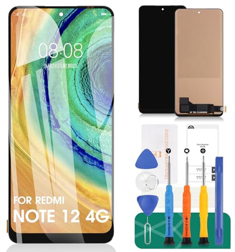 TFT para Xiaomi Redmi Note 12 4G Pantalla LCD para Redmi Note 12 4G Reemplazo de pantalla 23021RAAEG 23021RAA2Y Touch Digitizer Kits de reparación (negro, sin marco)