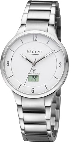 REGENT Herren Funkuhr Analog-Digital Metallarmband Silber URFR291 Analoguhr