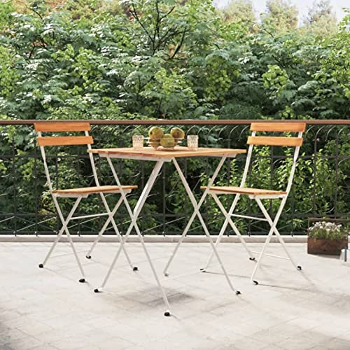 Rantry Casa Klappstühle für Bistro, 2 Stück, Massivholz, Akazie und Stahl, Stühle für den Außenbereich, Esszimmerstühle für Garten, Gartenmöbel, Terrassenmöbel