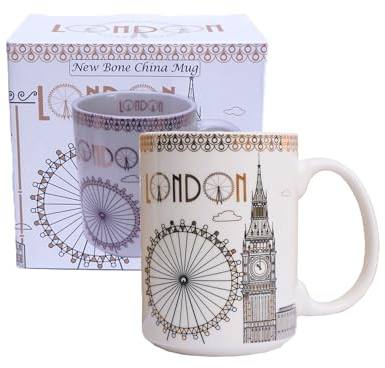 London Tower Bridge, London Bus and Lonon Eye Design Ceramic Tea Cup/Coffee Mug, Home Kitchen Office, Decorative Gift Box - UK England London Souvenir